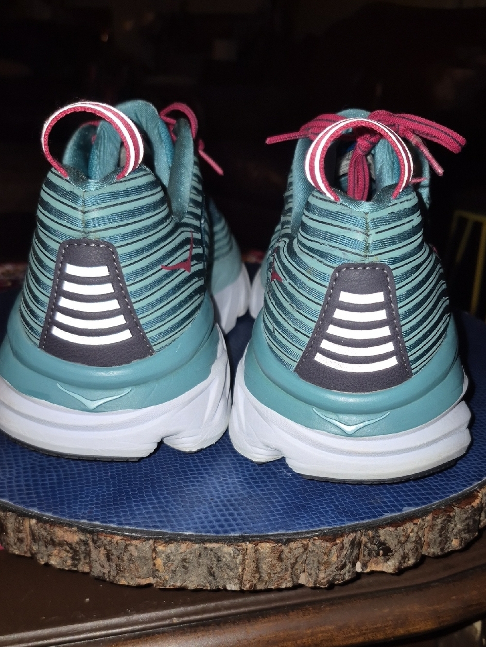Hoka One Ones Womens Sz 12. Teal Running Shoes with Coral Laces. VGC.(#2016D) - Picture 4 of 14